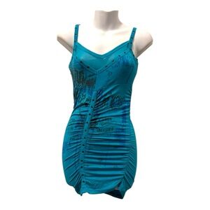 Y2k Teal stretchy ruche Mini Dress🦋💙🐬